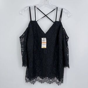 Bar III Osaka strappy lace cold shoulder blouse